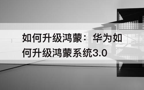 如何升级鸿蒙：华为如何升级鸿蒙系统3.0