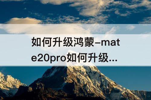 如何升级鸿蒙-mate20pro如何升级鸿蒙3.0