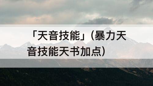 「天音技能」(暴力天音技能天书加点)