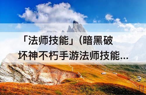 「法师技能」(暗黑破坏神不朽手游法师技能搭配)